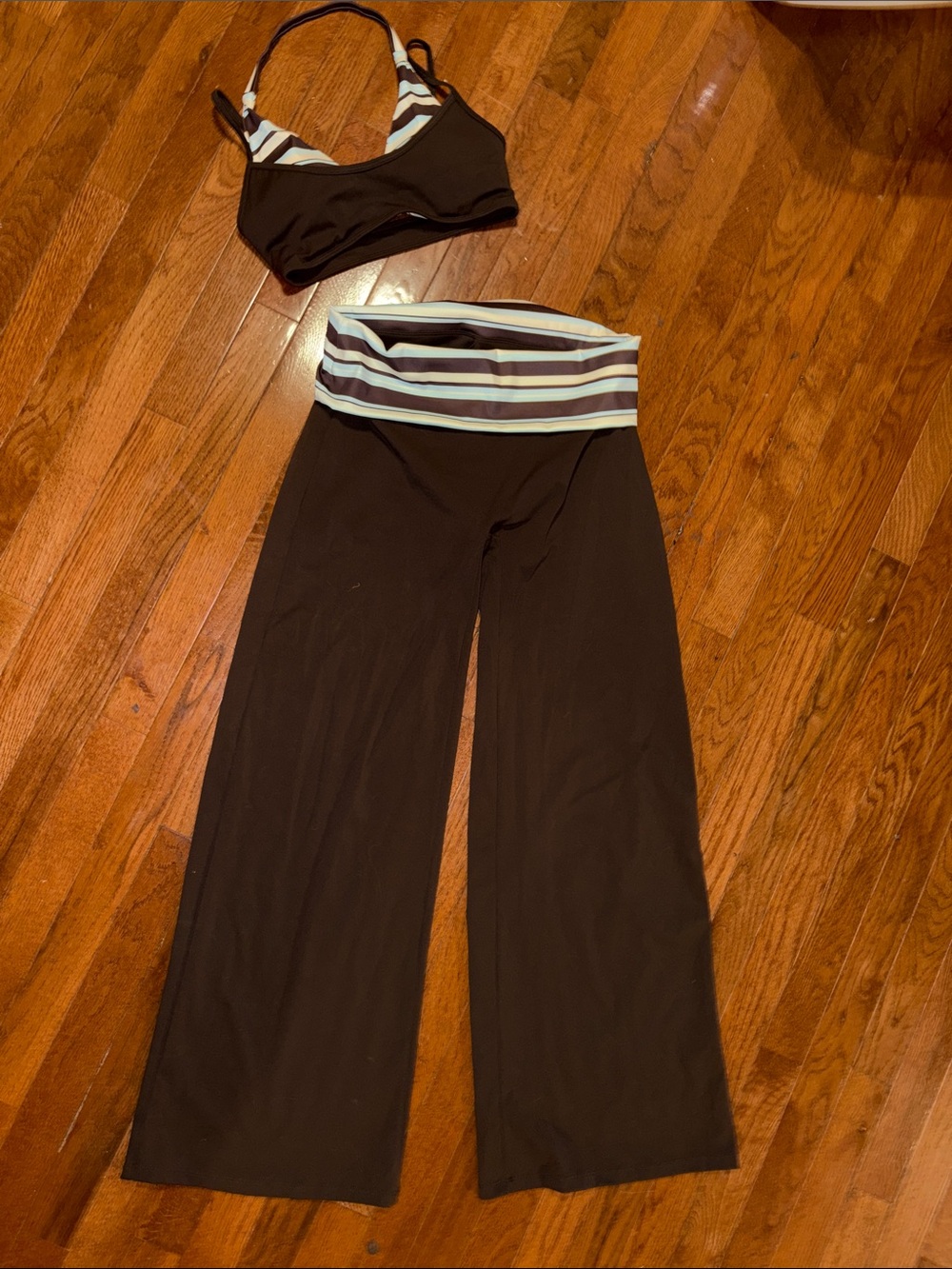 Viral Women's Brown Wide-Leg Lounge Pants with Striped Waistband